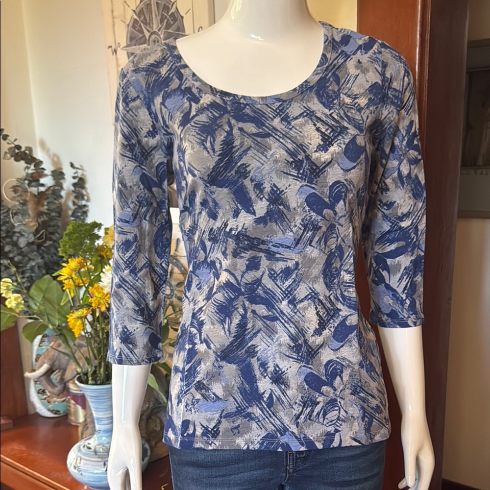 NWT Style&Co size small Blue and Gray Abstract Print Women's Top